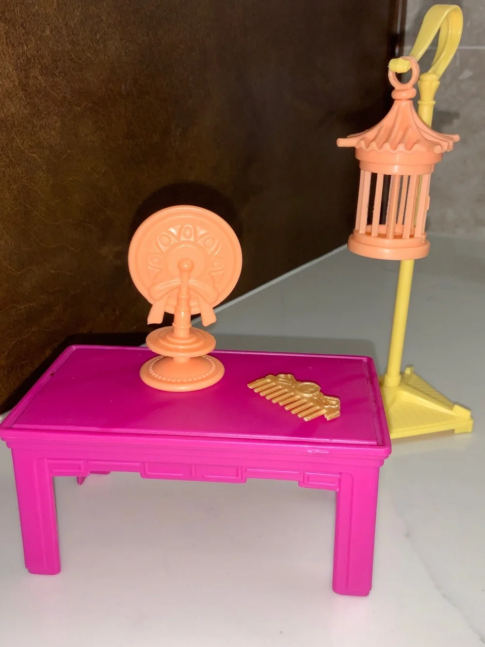 Disney Mattel Mulan Barbie Doll and Accessories-Tea Table, Bench Cricket Cage